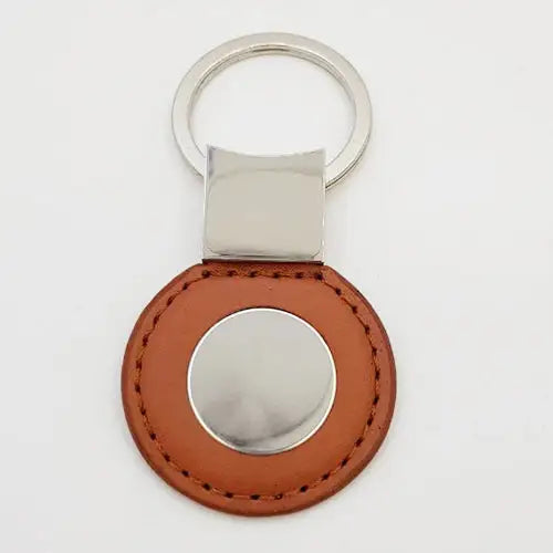 Brown Leather Metal Keychain - simple